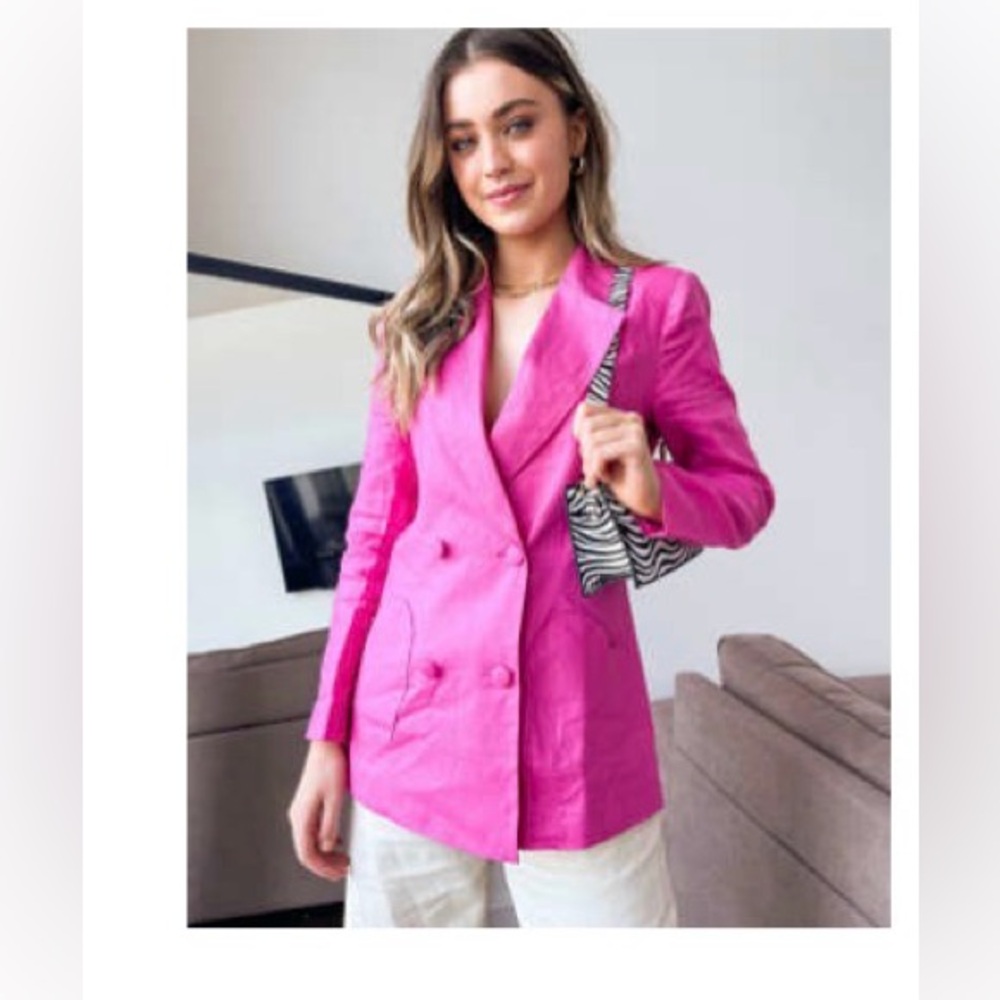 Never Fully Dressed Bright Pink Double-Breasted Blazer